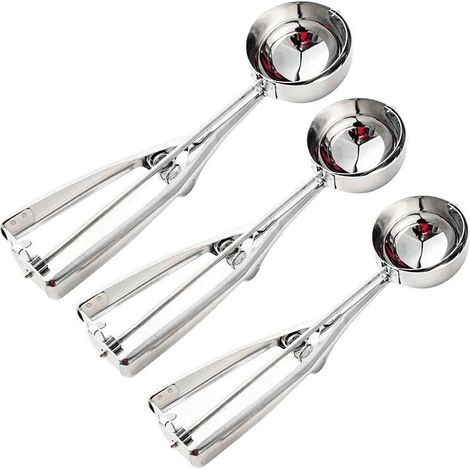 Lot de 3 cuillères à glace, cuillère à glace en acier inoxydable avec valve de décompression, idéales pour la crème glacée, les plats cuisinés, les boulettes de viande, la pâte, la purée de pommes de (1/5)