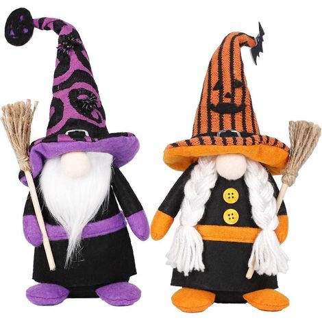 Lot de 2 gnomes de Noël en peluche de 34 cm (13,5 pouces) représentant une sorcière, à collectionner. Figurines naines artisanales pour la maison, la cuisine et la décoration de table à étages. (1/5)