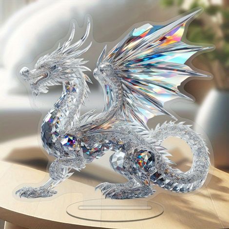 Estilo bohemio - Dragón de cristal - Adorno acrílico 2D - Decoración para oficina y hogar - Transparente (1/2)