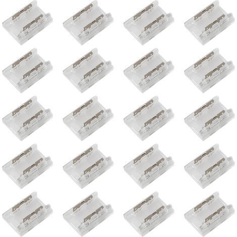 20 Pièces Kit 2 Broches 8mm Connecteurs LED, 2 Pin 8 mm Raccord Ruban LED Sans Soudure pour Bandes COB, SMD 2835/3528 Unicolores, Connecteur Steckverbinder Ruban Light Transparent (1/5)