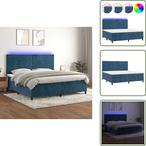 Letto con luci LED - vidaXL Letto a Molle con Materasso e LED Blu Scuro 200x200 cm - Letto con testiera regolabile