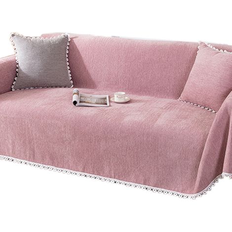 Sofabezug aus Chenille-Nylon, vielseitig einsetzbar, maschinenwaschbar, für alle Jahreszeiten, Rosa, 180 x 300 cm / 1,97 x 3,28 yd (1/4)