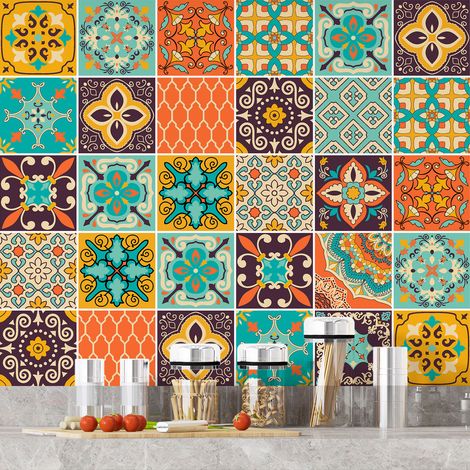 Stickers carrelage - Motif carreaux de ciment - 36 Stickers 20x20 cm - Adhésif MAT (1/3)