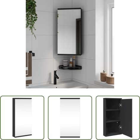 vidaXL Bad-Spiegelschrank - Eck-Spiegelschrank Schwarz 30x24x60 cm (1/5)