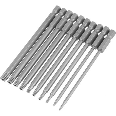 Jeu de 10 embouts de tournevis BST à tête étoile en acier S2, tige hexagonale de 100 mm (1/4 pouce).