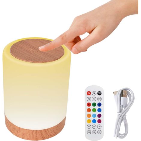 Lampe de Chevet, Veilleuse LED avec Lumière Chaude, Lampe Nuit Tactile Rechargeable USB avec Minuteur, Tactile à Intensité Variable, pour Chambre Salon (1/5)