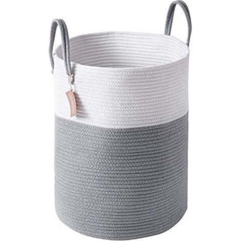 Laundry basket, storage basket for dirty laundry, laundry basket made of cotton rope, 38 cm (diameter) x 50 cm (height), grey