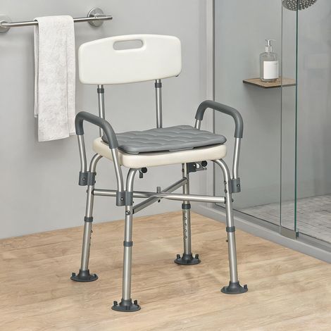 Chaise de douche en aluminium avec dossier accoudoirs et coussin (1/5)
