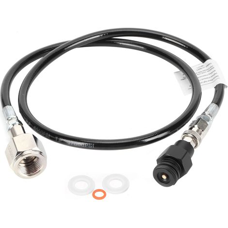 Ortviai Adaptateur de recharge CO2 pour machine à eau gazeuse – Raccord CGA320, tuyau noir 1 m, acier inoxydable et aluminium (1/5)
