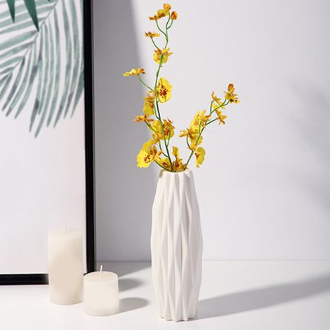 Jarrón [Tipo E] Jarrón decorativo nórdico de aspecto blanco lechoso con flores para salón/comedor - irrompible (plástico PE, 60-114 g) (1/5)