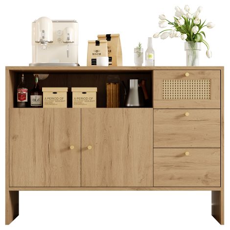 Buffet de rangement en bois avec rotin meuble de cuisine et salon 105 x 40 x 76 cm (1/5)