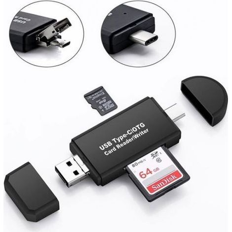SD-Kartenleser – USB 2.0 Typ C Micro-USB – Kompatibel mit SD, TF, Micro-SDXC und MMC – Schwarz – 1 Stück (1/5)