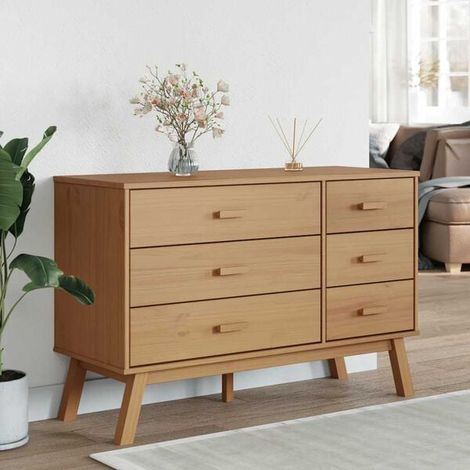 Commode en Bois Massif de Pin avec Tiroirs, Meuble de Rangement Style Scandinave, Couleur Brun Naturel, pour Chambre et Salon (1/5)