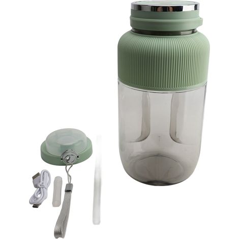 Presse-agrumes portable multifonctionnel, 1,2 l, 18 000 tr/min, mélangeur pour shakes, smoothies, coupe-6 feuilles, rechargeable par USB, vert. (1/2)