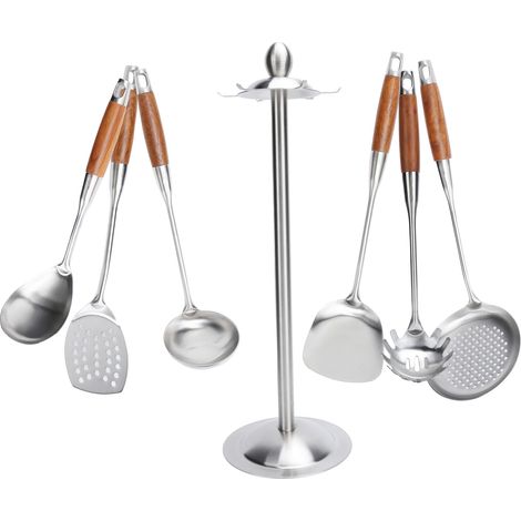Set aus 2 Küchenspateln aus Edelstahl 304 mit Holzgriffen, Bratlöffel, Kochutensil (1/5)