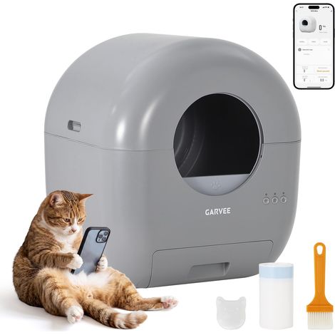 Maison de toilette autonettoyante pour chat connectée App, litière automatique silencieuse multi-chats - Gris clair (1/5)