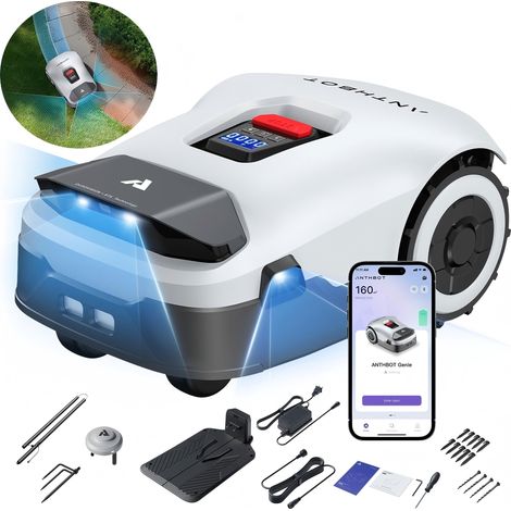 Anthbot Genie 800 Robot Cortacesped Electrico, inalámbrico, mapeo automático, visión RTK + IA 3D+Cámara de 4 ojos,, con módulo 4G y estación RTK. (1/5)