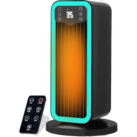 Chauffage d'appoint, Radiateur Electrique Céramique 1500W PTC avec Thermostat, Oscillation 70°, Minuterie 12H, Télécommande, Protection Surchauffe et Basculement, Chauffage pour Chambre (1/5)