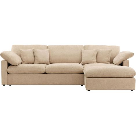 Amalfi Chaiselongue-Sofa 6 Zierkissen links sandfarben. (1/3)