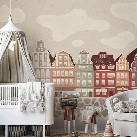 Papel pintado artgeist Salt Square casas coloridas 250x175 cm