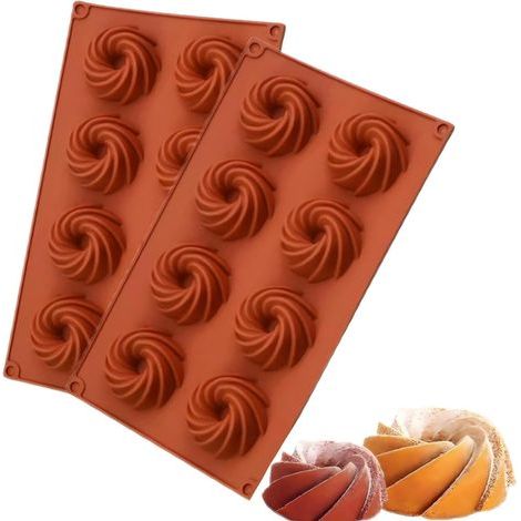 Dos moldes para mini donuts, moldes para mini donuts con revestimiento antiadherente, moldes de silicona para repostería. (1/5)