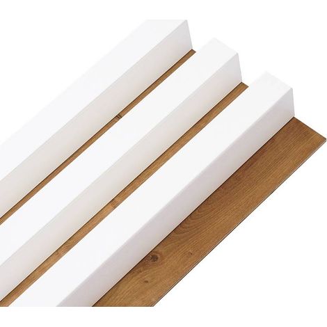 Decoon – Panneau décoratif mural en tasseaux blancs MDF sur fond HDF 250 x 18 cm – Pose facile sans raccord – Rendu 3D exceptionnel