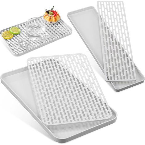 Égouttoir avec bac de récupération (lot de 2) - Égouttoir - Double bac de récupération pour la cuisine - Égouttoir antidérapant pour assiettes et tasses - Un grand égouttoir et un égouttoir moyen - Co (1/5)