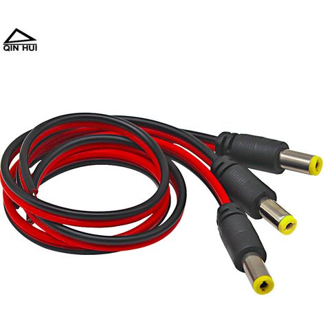 Câble d'alimentation mâle 12 V CC, fiche 5,5 x 2,1 mm, câble parallèle rouge et noir en cuivre pur CC, connecteur de câble de surveillance caméra.
