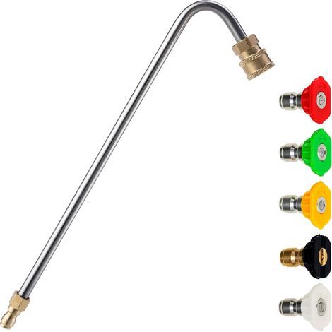 6x Nettoyeur haute pression pour gouttière, ave 5 embouts de buse, raccord rapide 1/4", 33 cm, baguette d'extension coudée pour nettoyage de gouttière, (1/5)