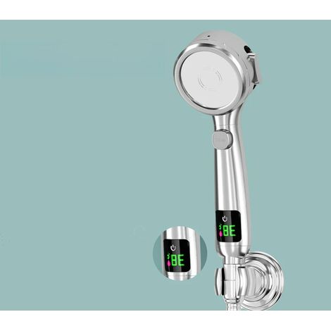 Pommeau de douche intelligent à affichage numérique LED (argenté), pommeau de douche économe en eau avec fonction d'amplification de pression