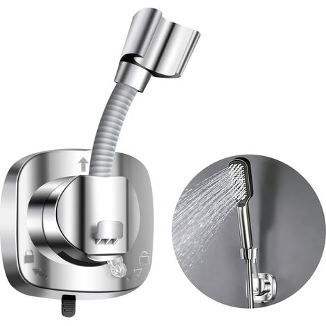 Support Pommeau de Douche Ventouse, Support Douchette Mural Rotatif À 360°, Anti-Dérapant Pommeau de Douche, Argent Porte avec Crochet 10kg Capacité pour Carrelage (1/5)