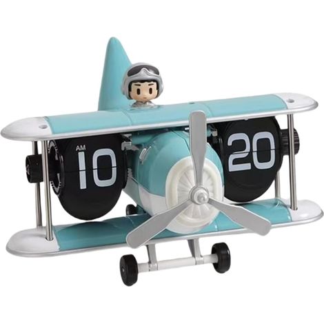 Orologio da tavolo ribaltabile per aereo, orologio da tavolo bianco silenzioso retrò vintage, alimentato a batteria con meccanismo automatico, numeri grandi, regalo classico unico per casa e ufficio ( (1/5)