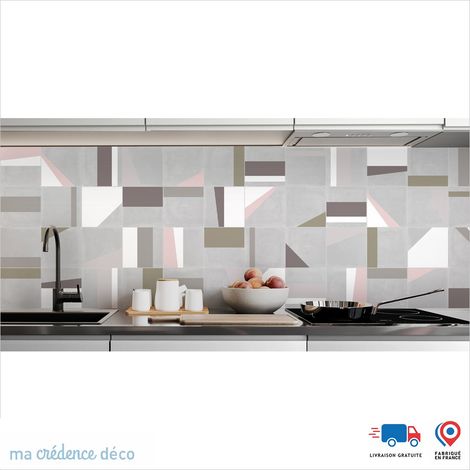 Crédence : Carreaux ciment géométrie et couleurs - Couleur Rose - Alu composite - 60 - 120 (1/3)