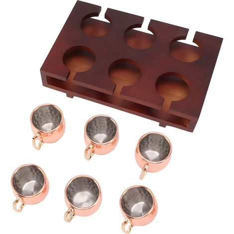 Lot de 6 mugs à mule 2oz avec support en acier inoxydable et bois pour bar restaurant (1/5)