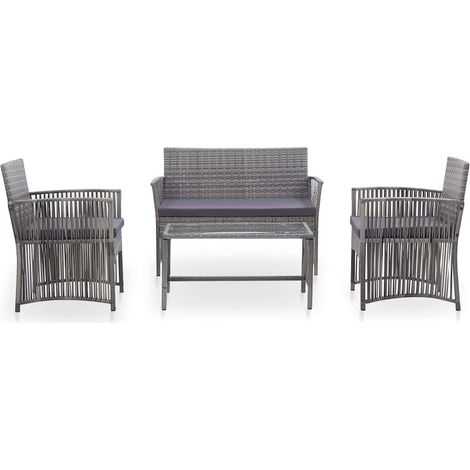 Salon de jardin 4 pcs Contemporain, Ensemble repas de jardin, avec coussin Résine tressée Anthracite OIB2805E (1/5)
