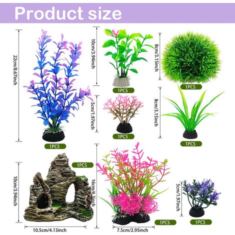 Lot de Décorations pour Aquarium Plantes Artificielles en Plastique et Grotte de Rocher Décor d'Aquarium pour Poissons (1/5)