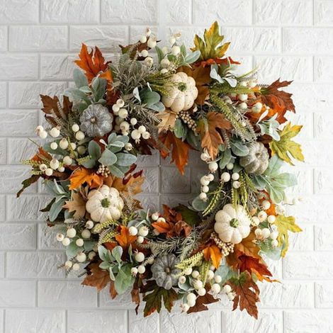 Couronne d'automne pour porte d'entrée, feuilles d'érable, citrouille d'automne, 45 cm, couronne d'Halloween, couronnes de Thanksg1 (1/4)