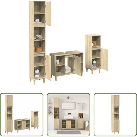 vidaXL Rangement salle de bain - Ensemble de meubles de salle de bain 3 pcs chêne sonoma (1/5)