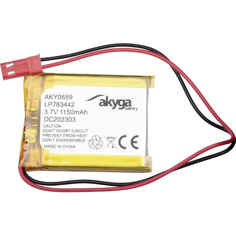 Batterie Li-Po LP783442 Akyga AKY0659 3,7 V / 1150 mAh PCM Connecteur JST 2 broches 150 mm