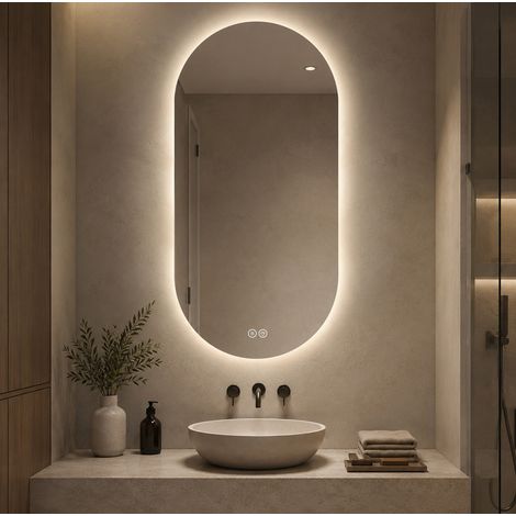 LED-Badezimmerspiegel 60 x 120 cm mit Antibeschlag und Touch, gehärtetes Glas HAVRYA (1/5)