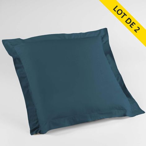 Lot de 2 Taies d'Oreiller 63 x 63 cm – 100% Coton 57 Fils – Bleu nuit