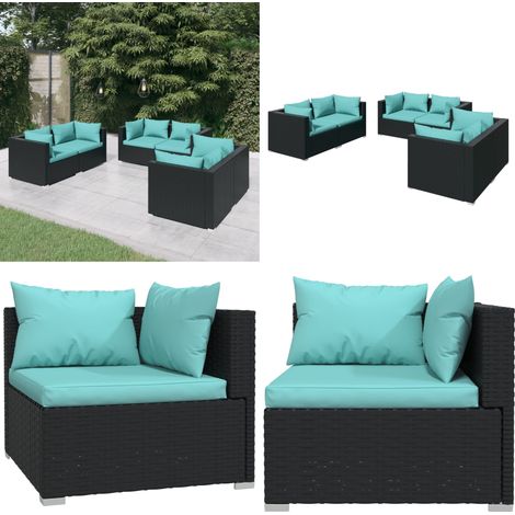 Set Divani da Giardino 6 pz con Cuscini in Polyrattan Nero - Divano angolare - Rattan