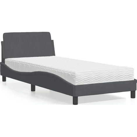 Lit avec matelas 80 x 200 cm, velours gris foncé et sommier à lattes - PANGIVO (1/5)