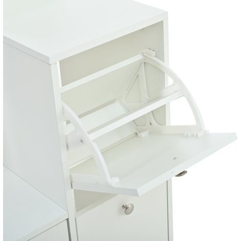 Meuble colonne 8540180cm avec miroir et meuble à chaussures, meuble d’entrée, porte-manteau d’entrée, meuble de rangement à deux portes, vitrine avec 5 étagères, blanc (1/5)