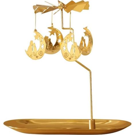 Lntyq Drehbarer Kerzenhalter mit Tablett, Weihnachtstischdekoration, drehbare Kerzenständer, Gold, für Valentinstag, Hochzeitsfeier, Tischdekoration, Feiertagsgeschenk (Katzenmond) (1/5)
