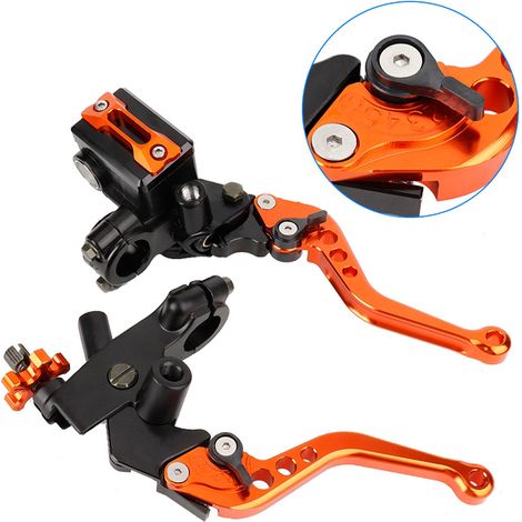 Levier de frein et d'embrayage universel pour moto, 1 paire 7/8" (22 mm), réservoir de maître-cylindre orange