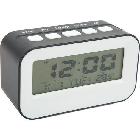 Réveil enfant LCD avec rétroéclairage, rappel d'anniversaire, alarme musicale et fonction snooze, convient aux chambres, aux écoles et autres lieux, noir. (1/5)