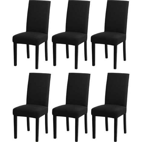 Set of 6 stretchable dining chair covers - European style - For weddings, banquets, parties, Christmas, birthdays - Black (1/5)