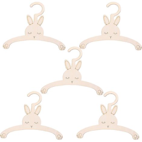 Cintres en bois en forme de lapin pour ranger les vêtements des enfants dans une chambre de tout-petit, 23 x 17 cm, multifonctionnels, lot de 5 (1/5)