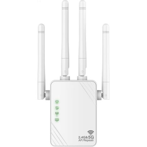 Répéteur WiFi, 1200Mbps Double Bande 2.4G/5G Extension WiFI, 4 Antenne Amplificateur WiFI, Internet Enhancer pour Le Bureau et la Maison (1/5)